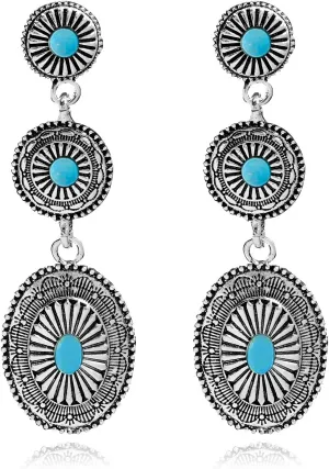Western Turquoise Earrings for Women Bohemian Vintage Turquoise Geometric Ethnic Teardrop Earrings Statement Western Country Jewelry