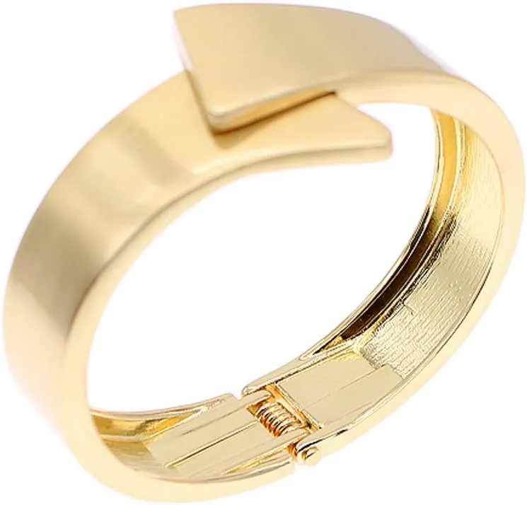 Wide Grooved Crystal Cuff Hinge Bangle Metal Shiny Punk Bracelet Great Polished Fashion Statement Bangles Gold Smooth Bangle Bracelet for Women Fashion Jewelry