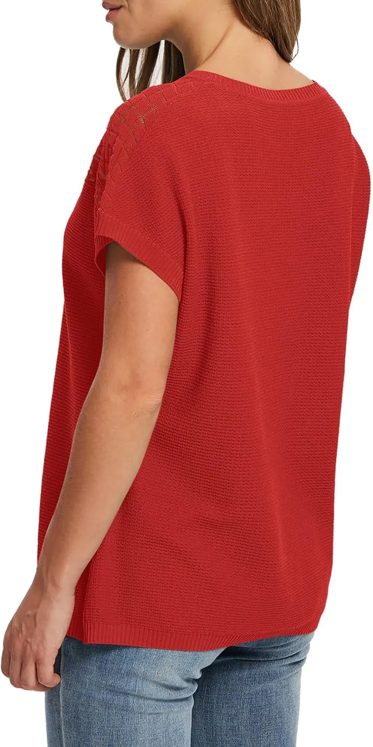 WIHOLL Short Sleeve Sweater for Women Crew Neck Spring Summer Tops 2025 Pointelle Knit Work Blouses Business Casual Outfits