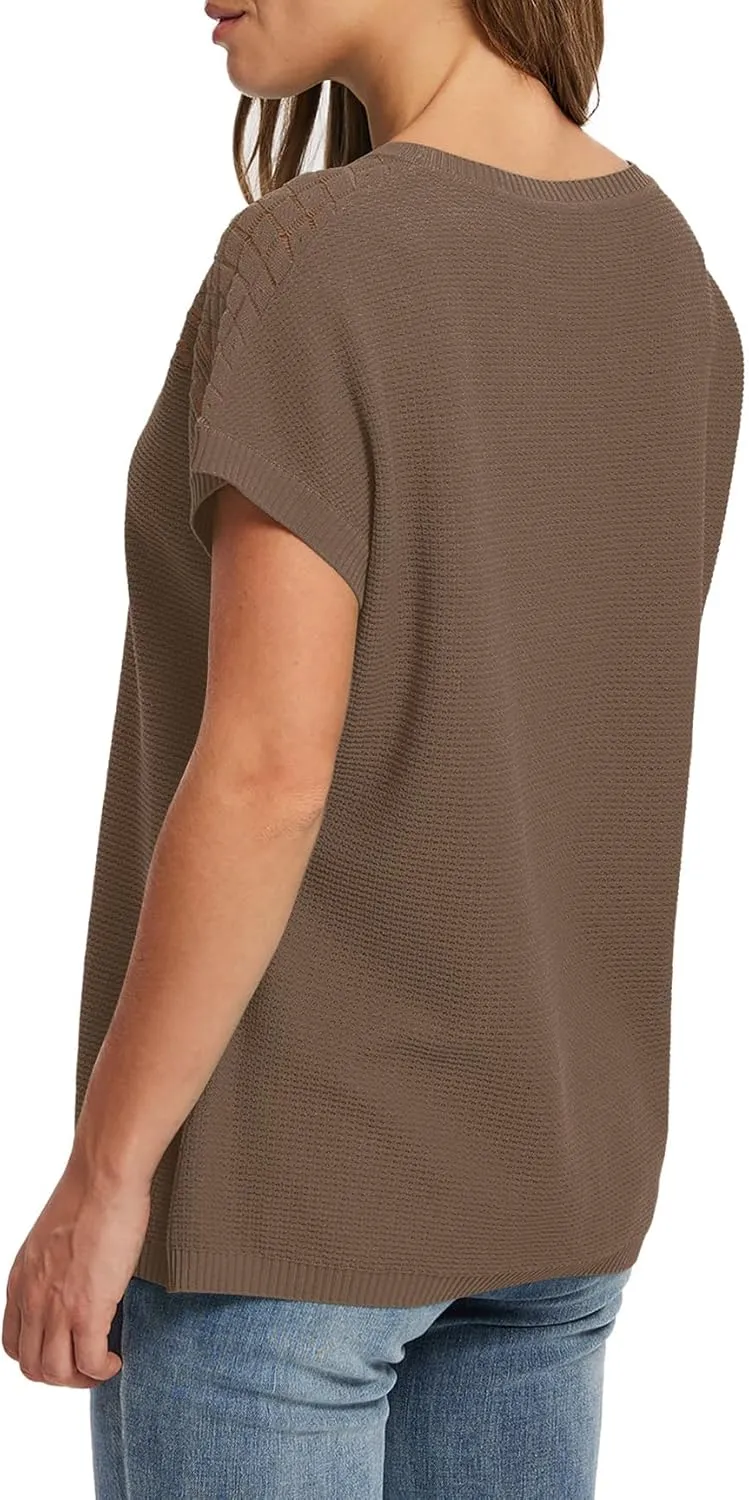 WIHOLL Short Sleeve Sweater for Women Crew Neck Spring Summer Tops 2025 Pointelle Knit Work Blouses Business Casual Outfits