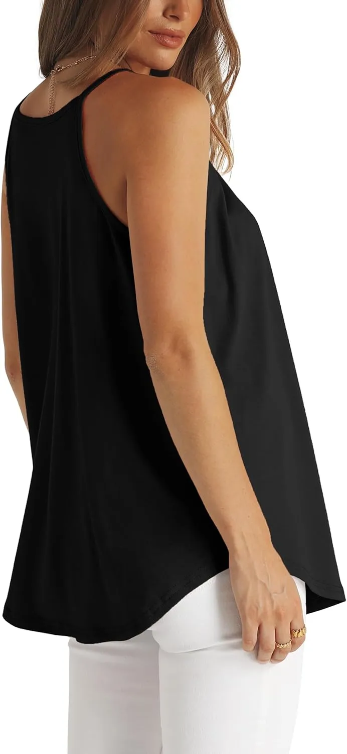 WIHOLL Womens Pleated Tank Tops Spaghetti Strap Camisole Halter Tops Curved Hem Fashion 2025