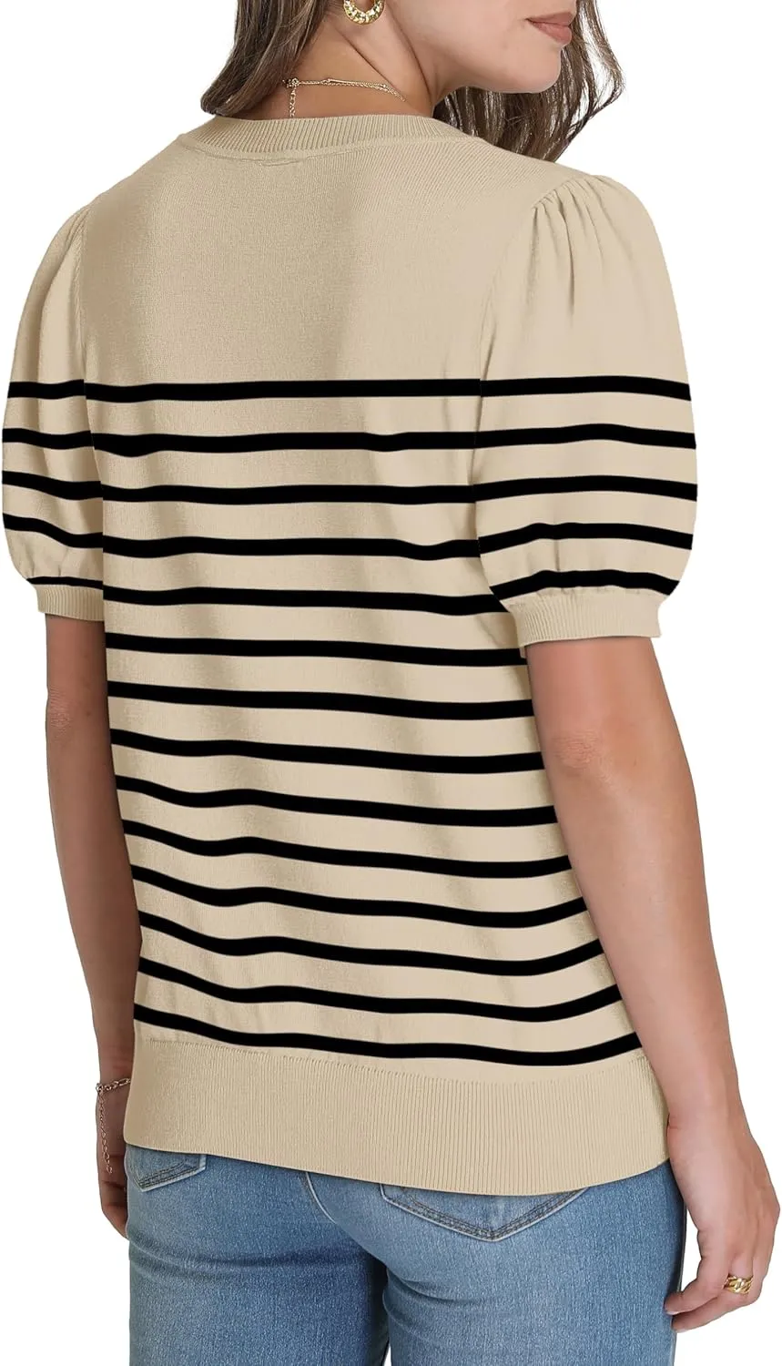 WIHOLL Women's Puff Short Sleeve Sweater 2025 Spring Summer Tops Trendy Business Casual Outfits Work Blouses Clothes