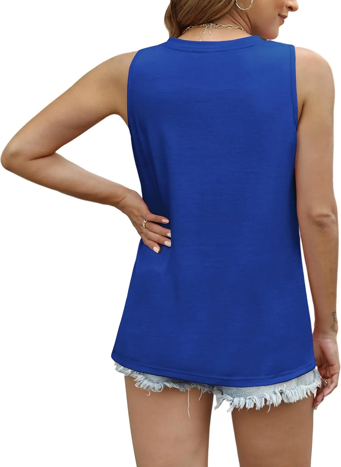 WIHOLL Womens Summer Tank Tops Pleated Round Neck Sleeveless Tops for Women Casual Flowy
