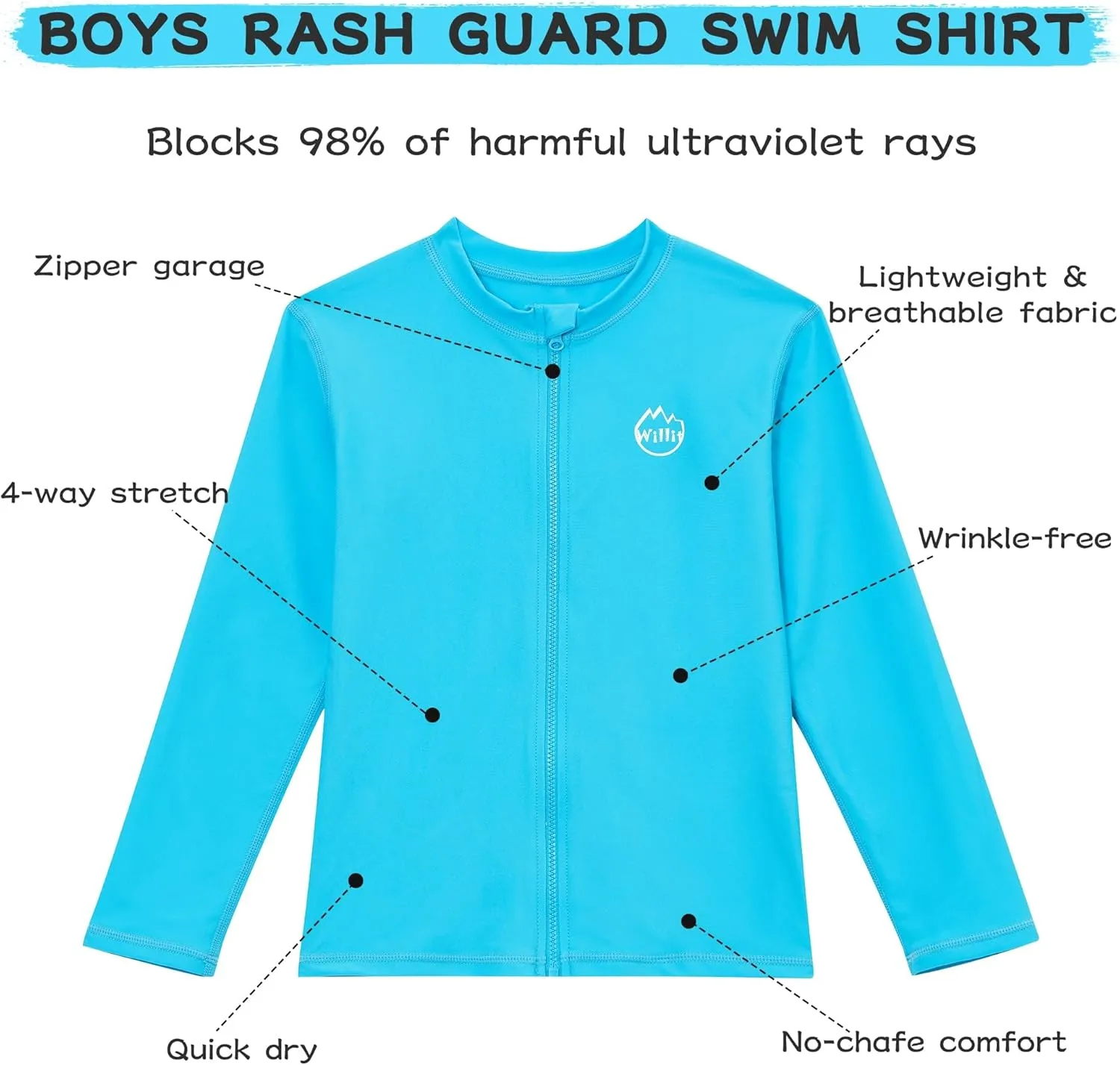 Willit Boys Rash Guard Swim Shirt Long Sleeve Baby/Toddler Girls UPF 50  Sun Protection Shirt Quick Dry