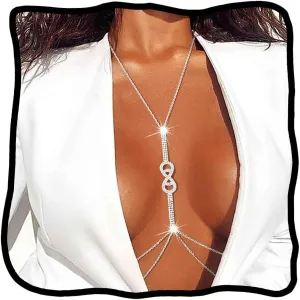 Woeoe Sparkly Rhinestone Bra Chain Silver Chest Chains Sexy Bikini Body Jewelry for Women