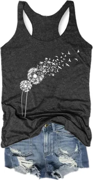 Woffccrd Womens Vintage Flowers Tank Tops Casual Boho Wildflowers Graphic Tees Cottagecore Summer Gym Vest Tops