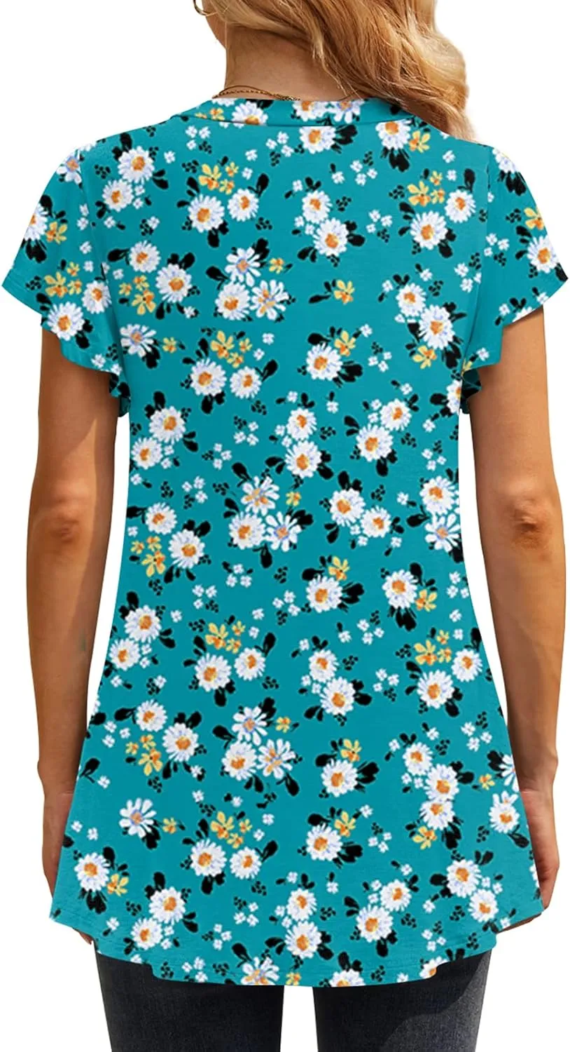 Women 2025 Summer Tops Short Sleeve T Shirts Casual V Neck Blouses Cute Loose Fit Tunic