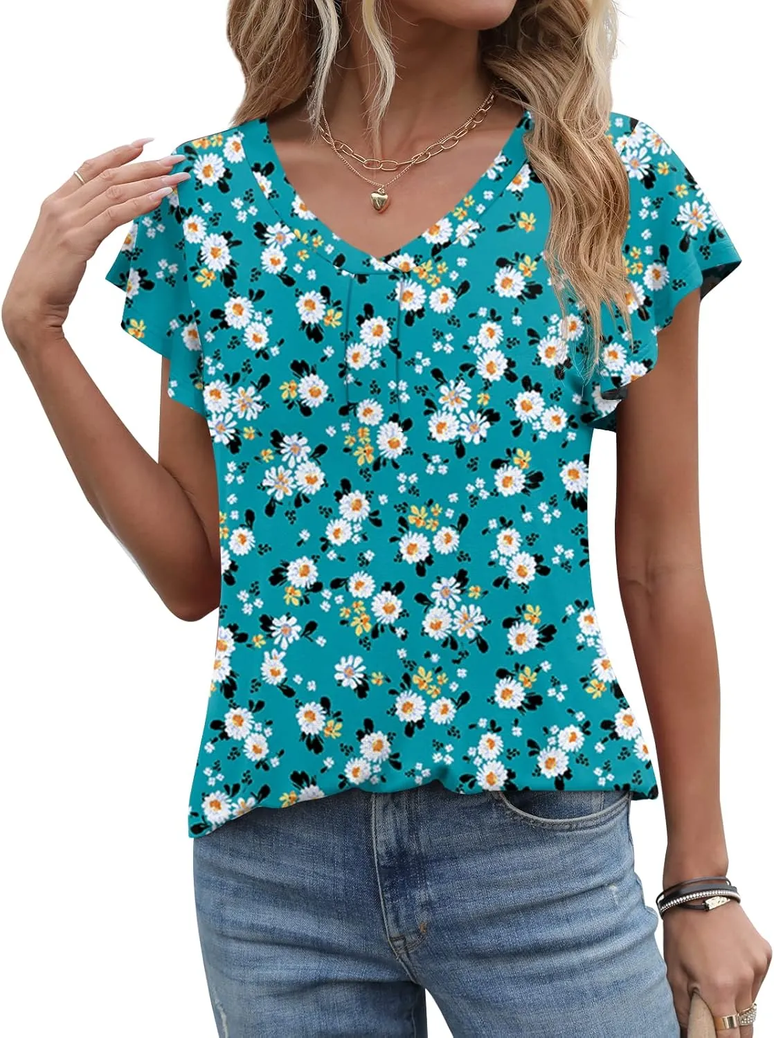 Women 2025 Summer Tops Short Sleeve T Shirts Casual V Neck Blouses Cute Loose Fit Tunic