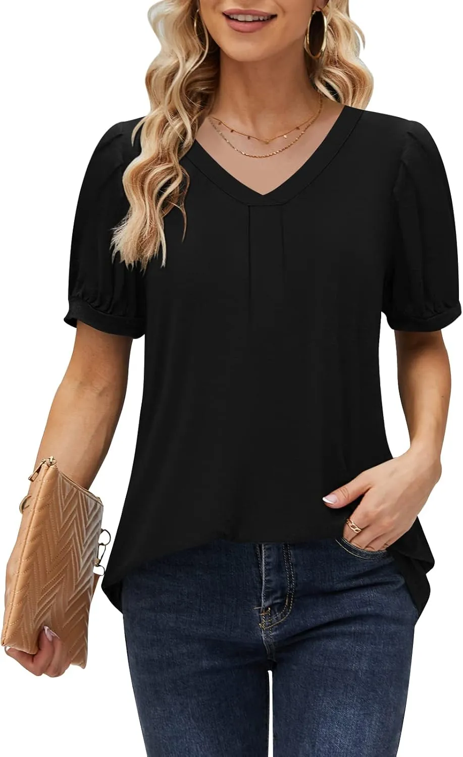 Women 2025 Summer Tops Short Sleeve T Shirts Casual V Neck Blouses Cute Loose Fit Tunic