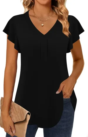 Women 2025 Summer Tops Short Sleeve T Shirts Casual V Neck Blouses Cute Loose Fit Tunic