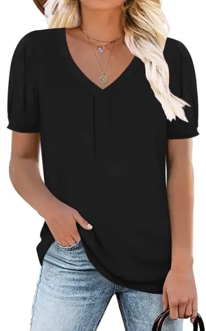 Women 2025 Summer Tops Short Sleeve T Shirts Casual V Neck Blouses Cute Loose Fit Tunic