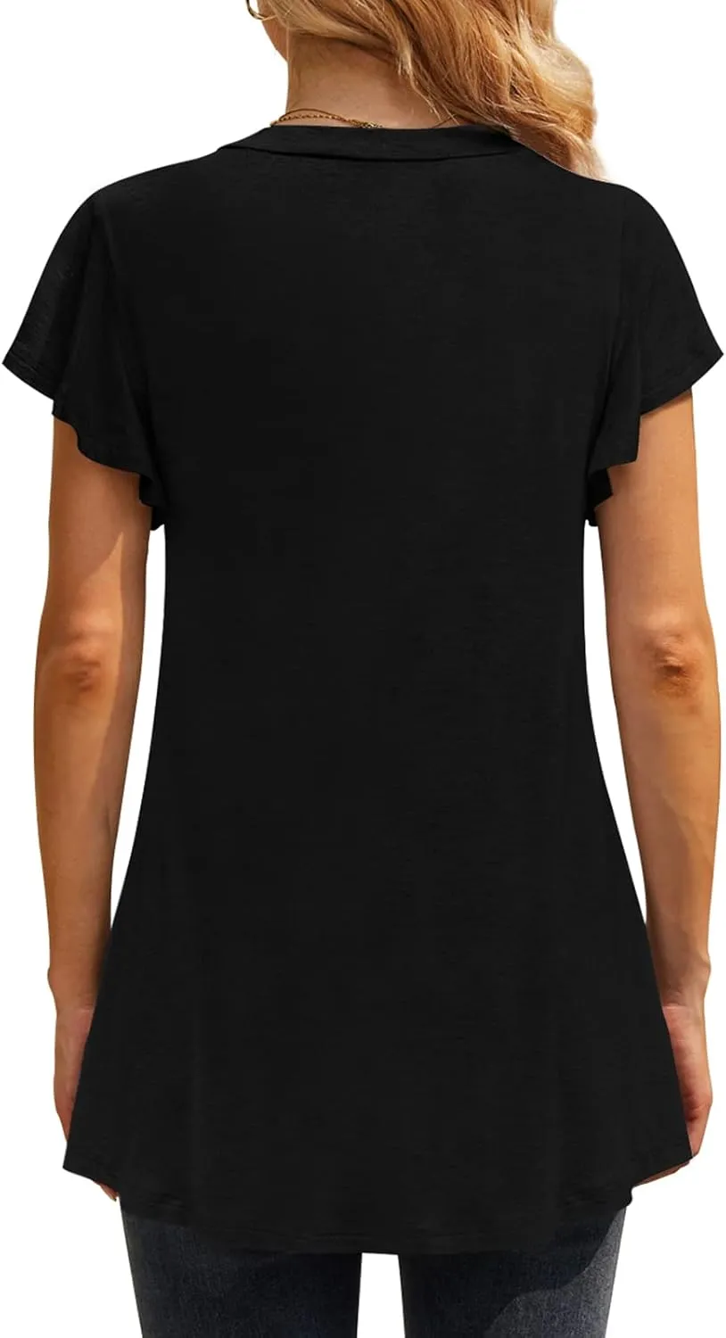 Women 2025 Summer Tops Short Sleeve T Shirts Casual V Neck Blouses Cute Loose Fit Tunic
