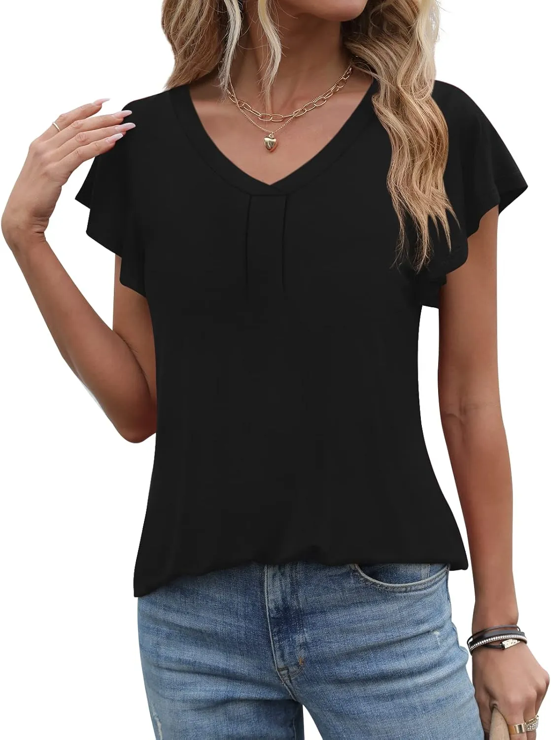 Women 2025 Summer Tops Short Sleeve T Shirts Casual V Neck Blouses Cute Loose Fit Tunic