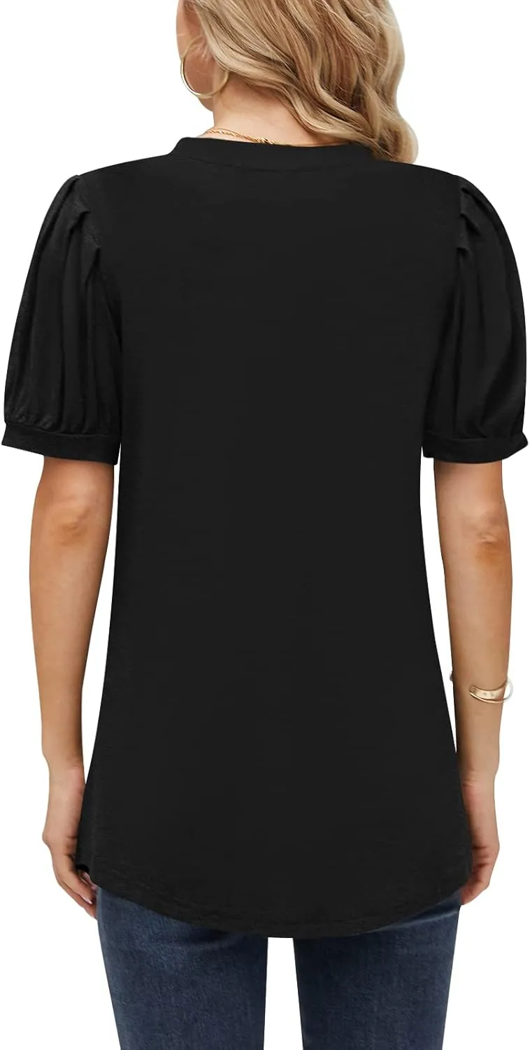 Women 2025 Summer Tops Short Sleeve T Shirts Casual V Neck Blouses Cute Loose Fit Tunic