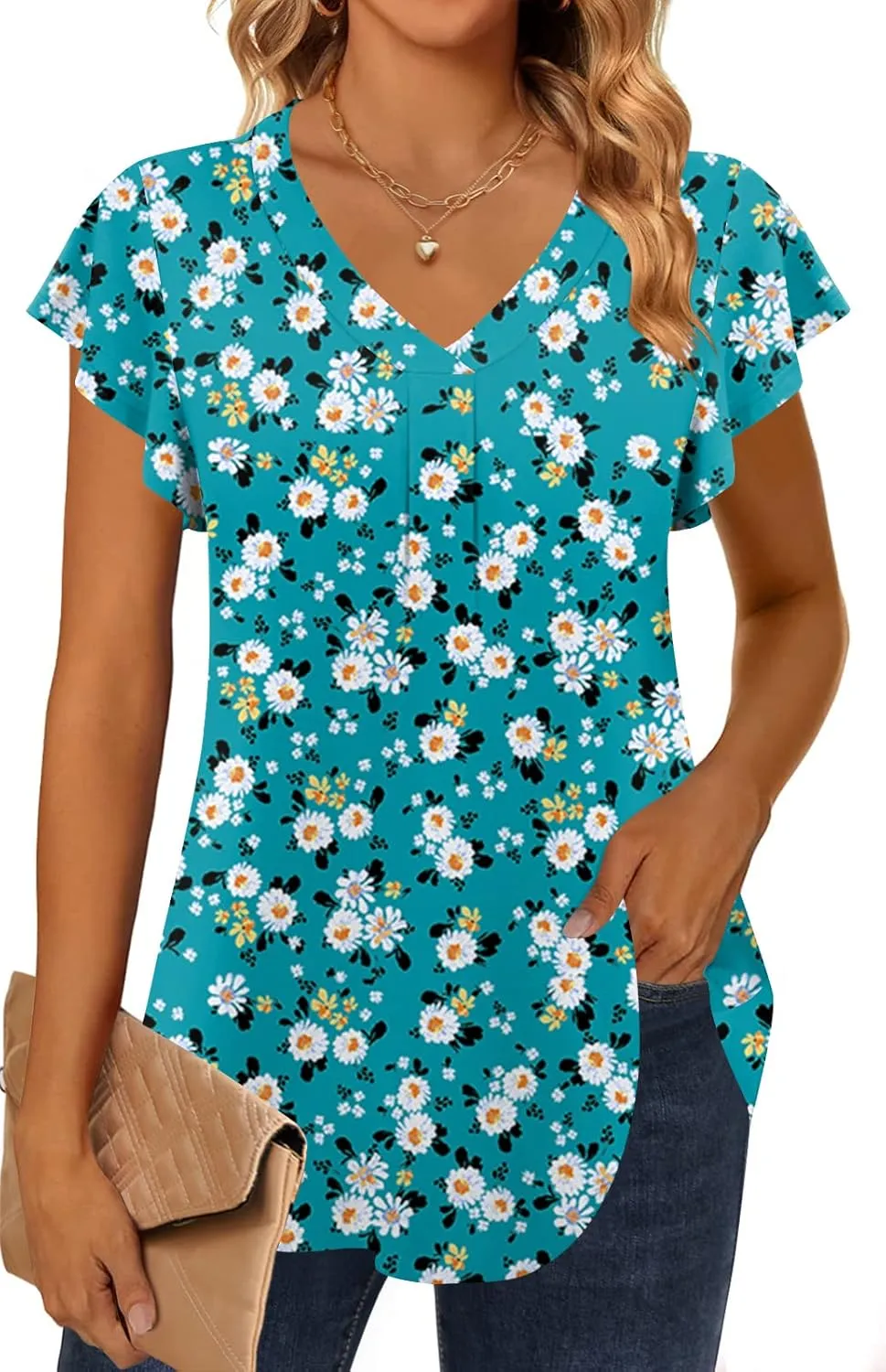 Women 2025 Summer Tops Short Sleeve T Shirts Casual V Neck Blouses Cute Loose Fit Tunic