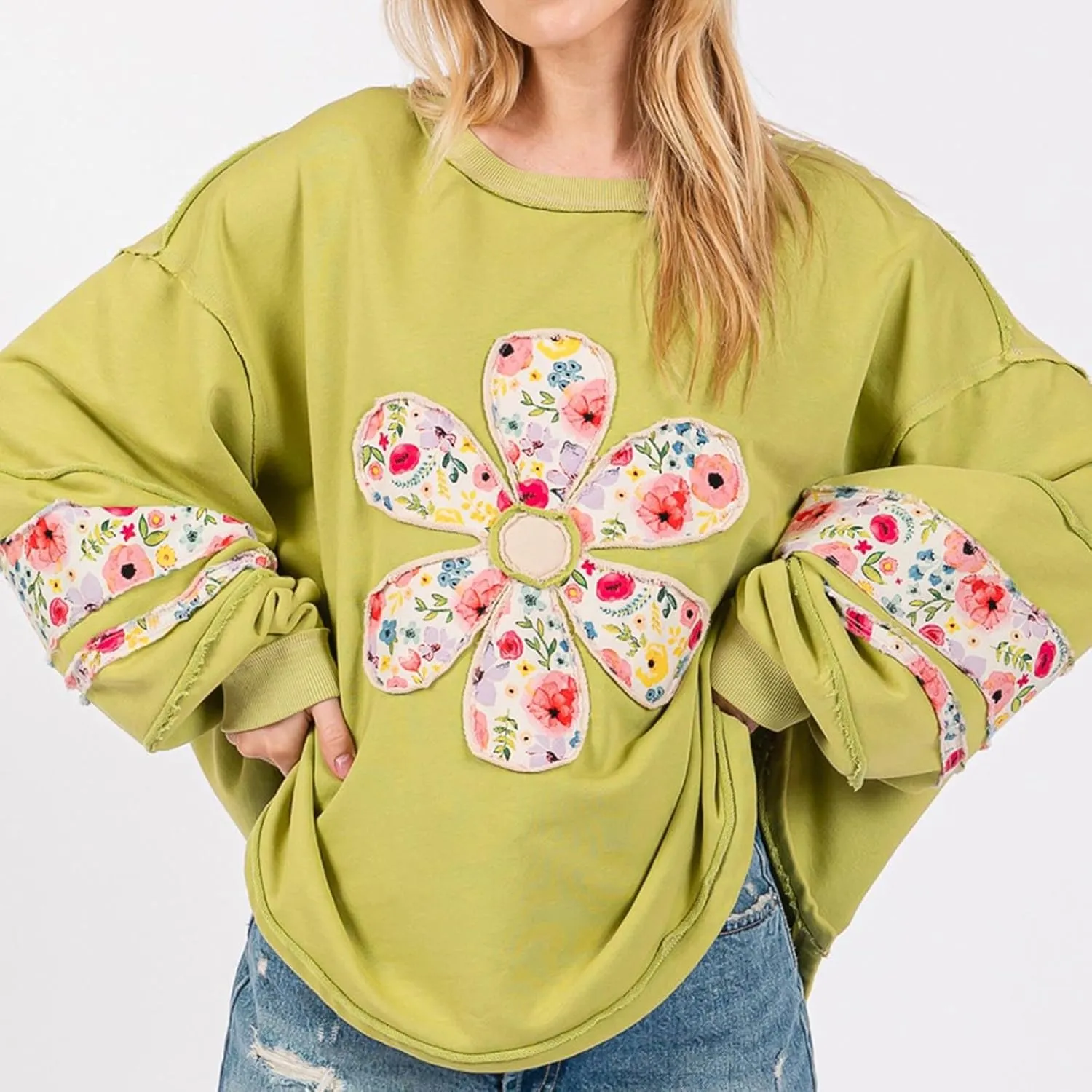 Women Floral Oversized Sweatshirts Long Sleeve Crewneck Graphic Print Hoodies Pullover Tops Y2k Fall Fashion
