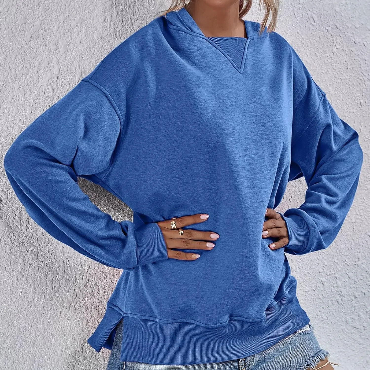 Women Hoodies Casual Long Sleeve Sweatshirt Solid Color Loose Pullover Tops 2023 Plus Size Fall Blouses Shirts