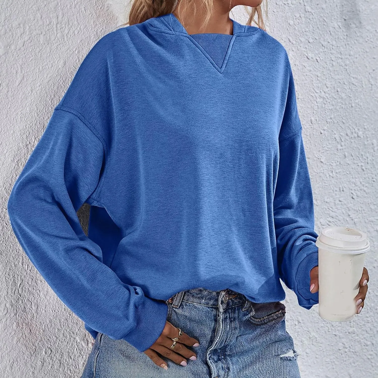 Women Hoodies Casual Long Sleeve Sweatshirt Solid Color Loose Pullover Tops 2023 Plus Size Fall Blouses Shirts