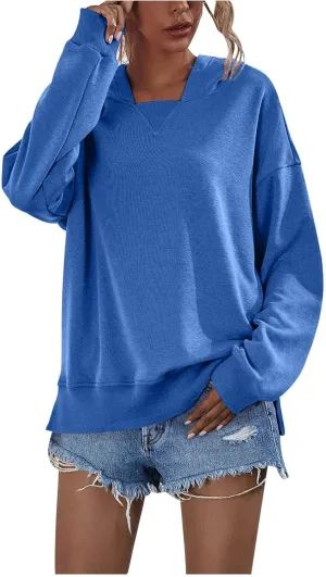 Women Hoodies Casual Long Sleeve Sweatshirt Solid Color Loose Pullover Tops 2023 Plus Size Fall Blouses Shirts