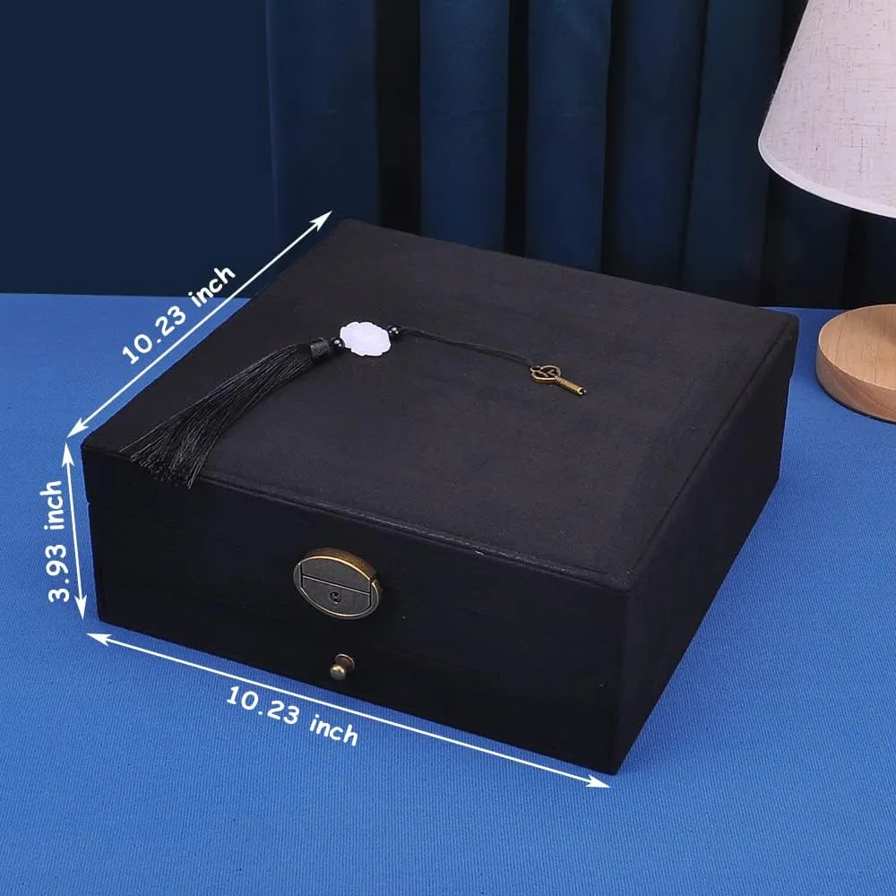 Women Jewelry Box Lockable 3 Layers Large Jewelry Organizer Storage Case for Earrings Necklaces Rings Bracelets,Green Display Jewel Holder (Black)