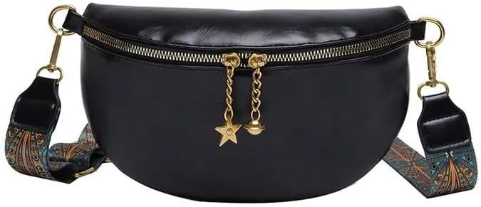 Women Leather Belt Bag Fashion Waist Packs Crossbody Fanny Pack Bum Bag for Travel Running Walking,Carrying All Phones,Wallet (Black)