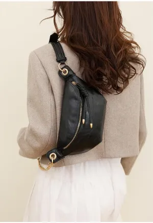 Women Leather Belt Bag Fashion Waist Packs Crossbody Fanny Pack Bum Bag for Travel Running Walking,Carrying All Phones,Wallet (Black)