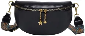Women Leather Belt Bag Fashion Waist Packs Crossbody Fanny Pack Bum Bag for Travel Running Walking,Carrying All Phones,Wallet (Black)