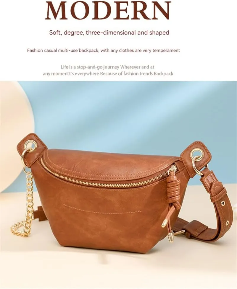Women Leather Belt Bag Fashion Waist Packs Crossbody Fanny Pack Bum Bag for Travel Running Walking,Carrying All Phones,Wallet (Brown)