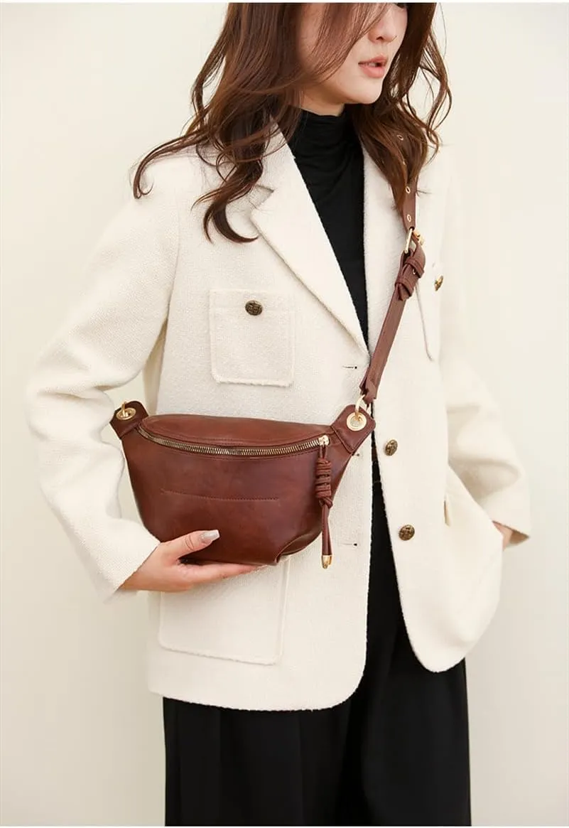 Women Leather Belt Bag Fashion Waist Packs Crossbody Fanny Pack Bum Bag for Travel Running Walking,Carrying All Phones,Wallet (Coffee)