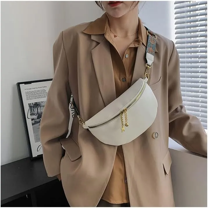 Women Leather Belt Bag Fashion Waist Packs Crossbody Fanny Pack Bum Bag for Travel Running Walking,Carrying All Phones,Wallet (White)