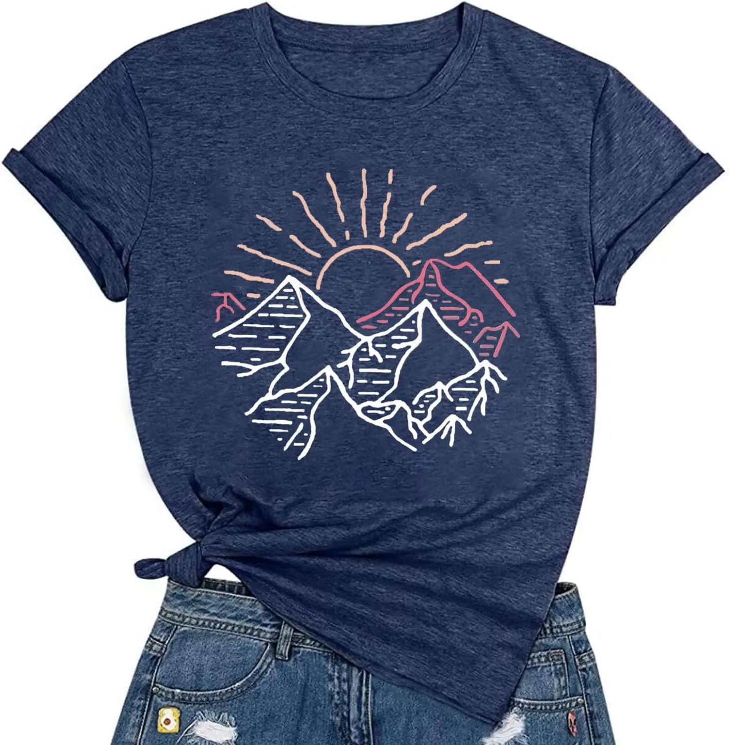 Women Mountain Shirts and So The Adventure Begins Tshirt Sunshine Moon Nature Pine Graphic Tees Heart Let's Go Find It Top