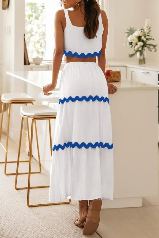 Women Sexy Two Piece Maxi Skirt Set Sleeveless Cropped Tank Tops and Long Skirt Summer Vacation Beach Outfits