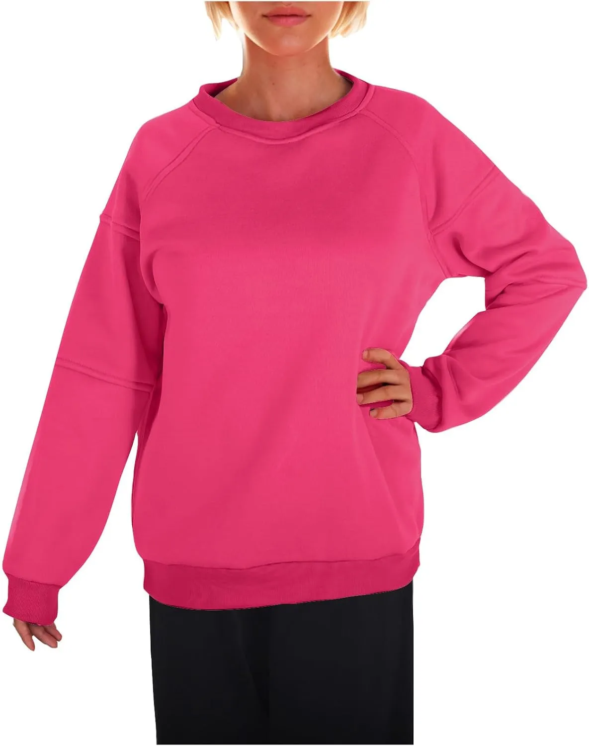Women Solid Color Fashion Sweatshirts Round Neck Long Sleeve Hoodie Hooded Fleece Pullover Tops Fall Casual Blouses