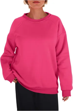 Women Solid Color Fashion Sweatshirts Round Neck Long Sleeve Hoodie Hooded Fleece Pullover Tops Fall Casual Blouses