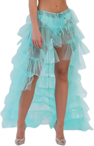 Women Tulle Maxi Skirt Sexy Sheer Mesh High Low Waist Irregular Long Skirts Cocktail Party Club Split Skirt