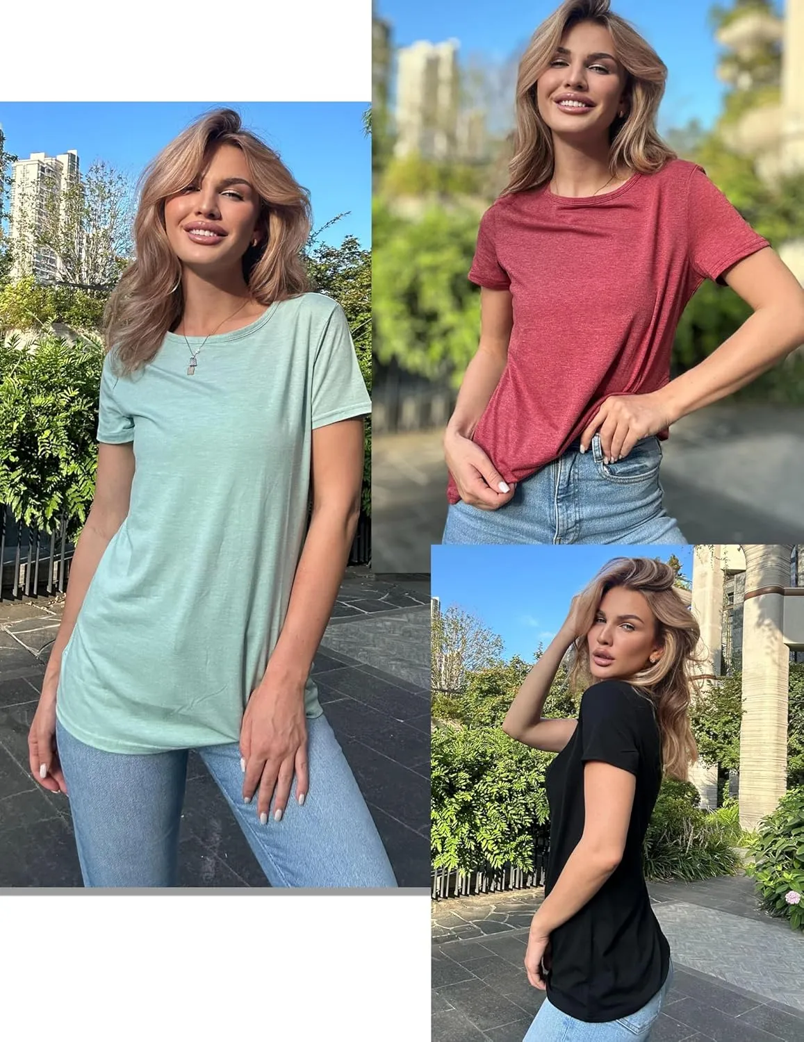 Womens 3 Pack T Shirts Basic Short Sleeve Tees Crewneck Fashion Tops Loose