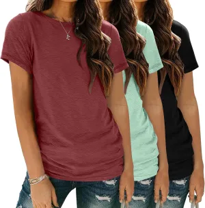 Womens 3 Pack T Shirts Basic Short Sleeve Tees Crewneck Fashion Tops Loose