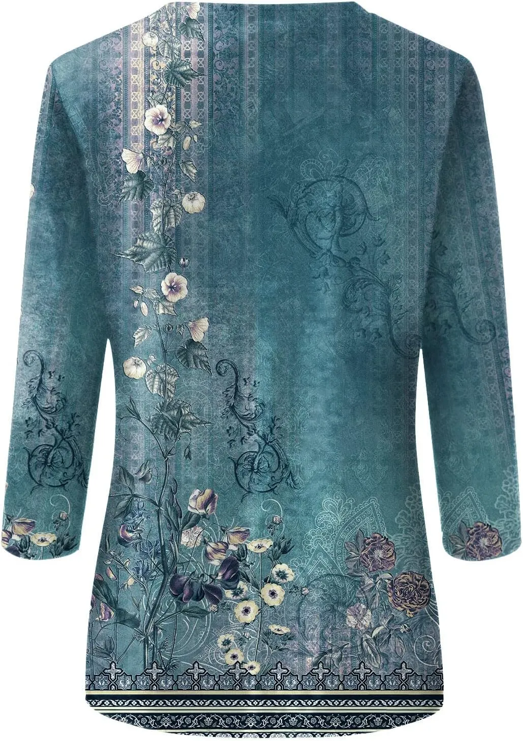 Womens 3/4 Length Sleeve Tops Crew Neck Shirts Casual Trendy Floral Print Blouses Tunic Spring Summer Top