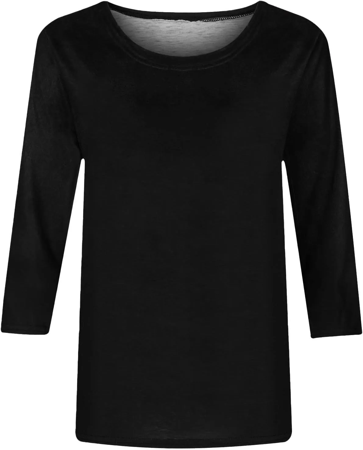 Womens 3/4 Length Sleeve Tops Solid Color Dressy Blouses Trendy Casual Crew Neck T Shirt
