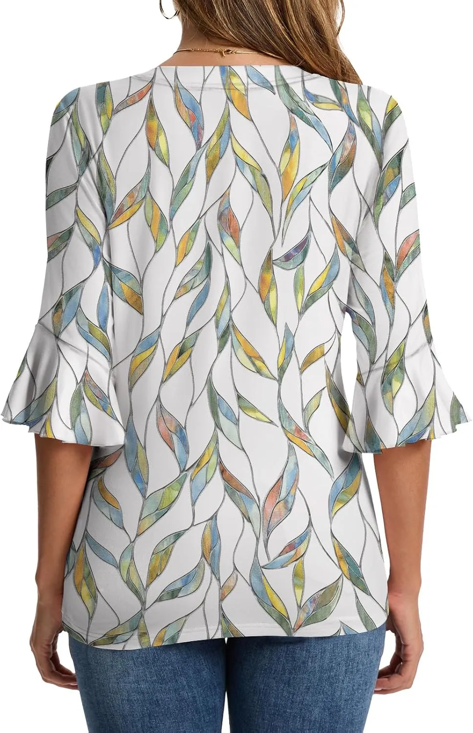 Womens 3/4 Sleeve Tops Shirts for Women Spring Fashion Clothes Trendy Summer Blouses S-XXL