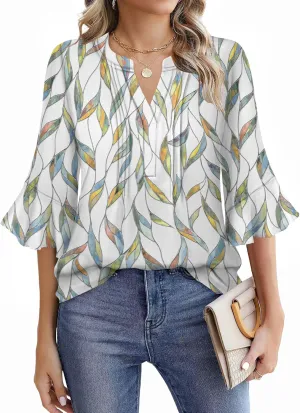 Womens 3/4 Sleeve Tops Shirts for Women Spring Fashion Clothes Trendy Summer Blouses S-XXL