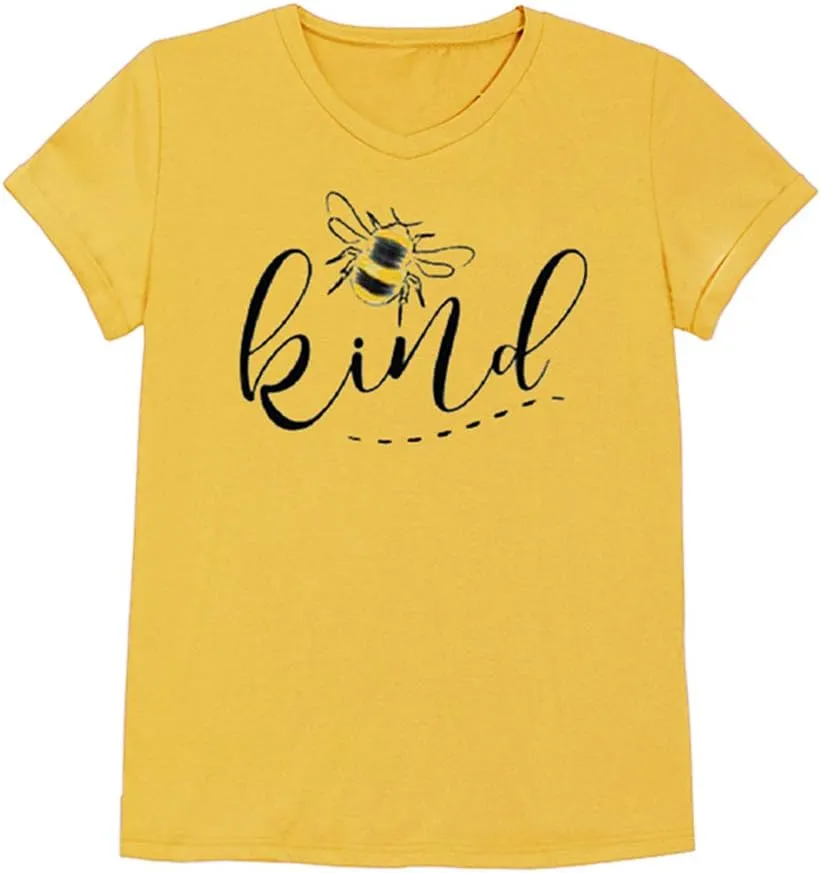 Womens Be Kind Graphic Tees V Neck Cute Printed Summer Casual T Shirts Tops