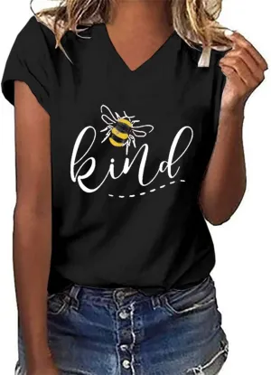 Womens Be Kind Graphic Tees V Neck Cute Printed Summer Casual T Shirts Tops