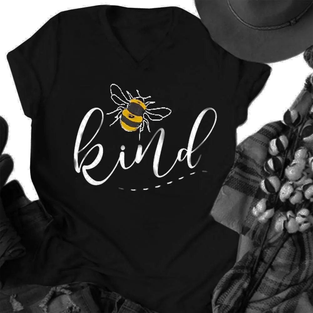 Womens Be Kind Graphic Tees V Neck Cute Printed Summer Casual T Shirts Tops
