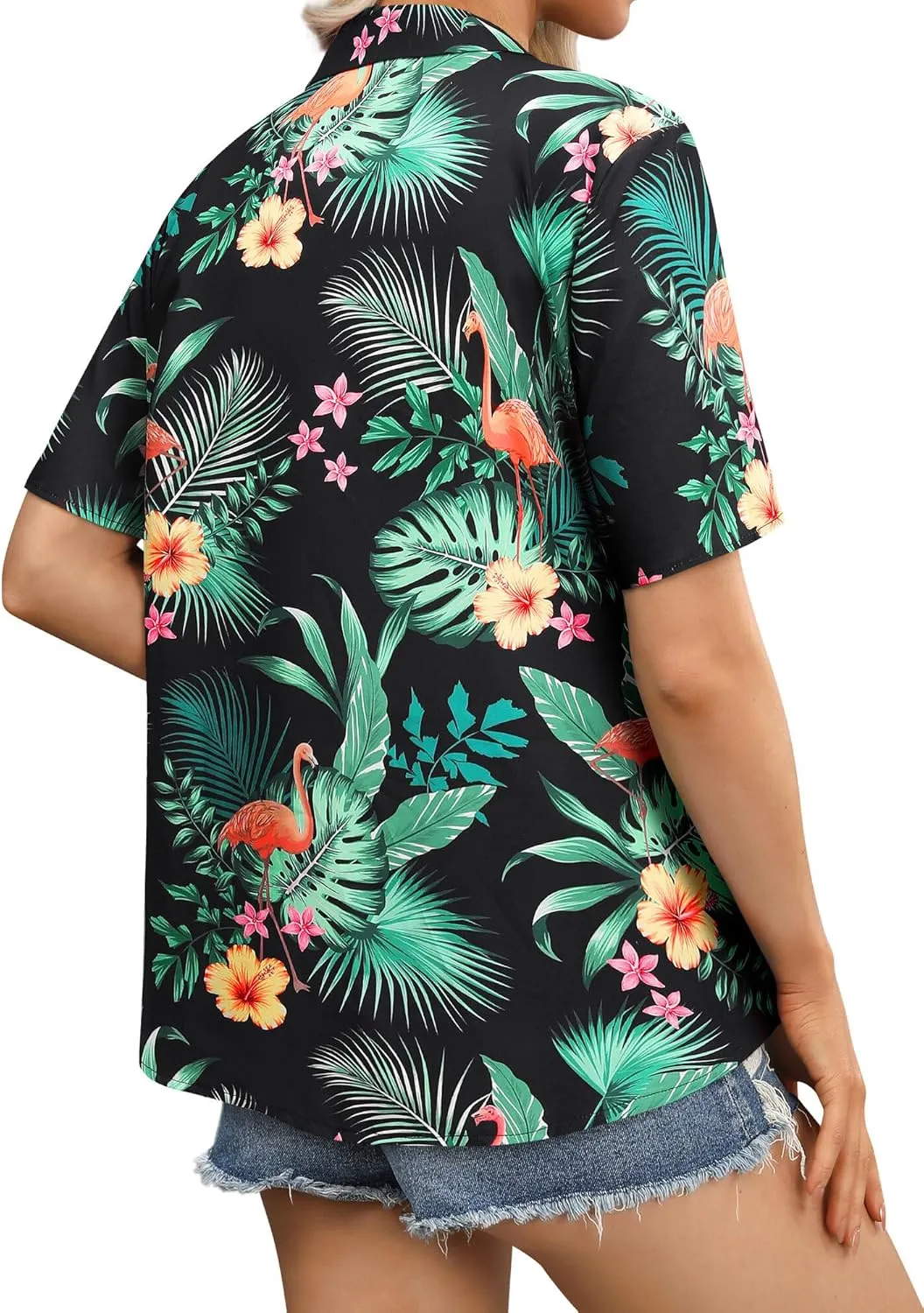 Womens Button Down Hawaiian Shirts Short Sleeve Floral Print Summer V Neck T-Shirt Casual Summer Beach Blouses Tops