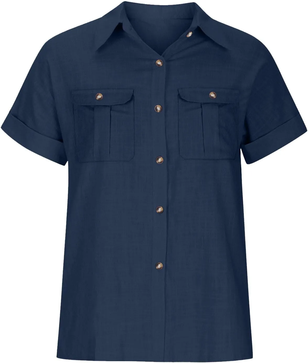 Womens Button Down Shirts Short Sleeve V Neck Casual Tunic Plain Trendy Blouses with Pockets Womens Summer Tops