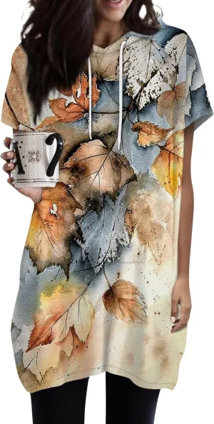 Women's Casual Summer Hoodies Short Sleeve Drawstring Hoodies Tops Front Pullover T-Shirts Tops