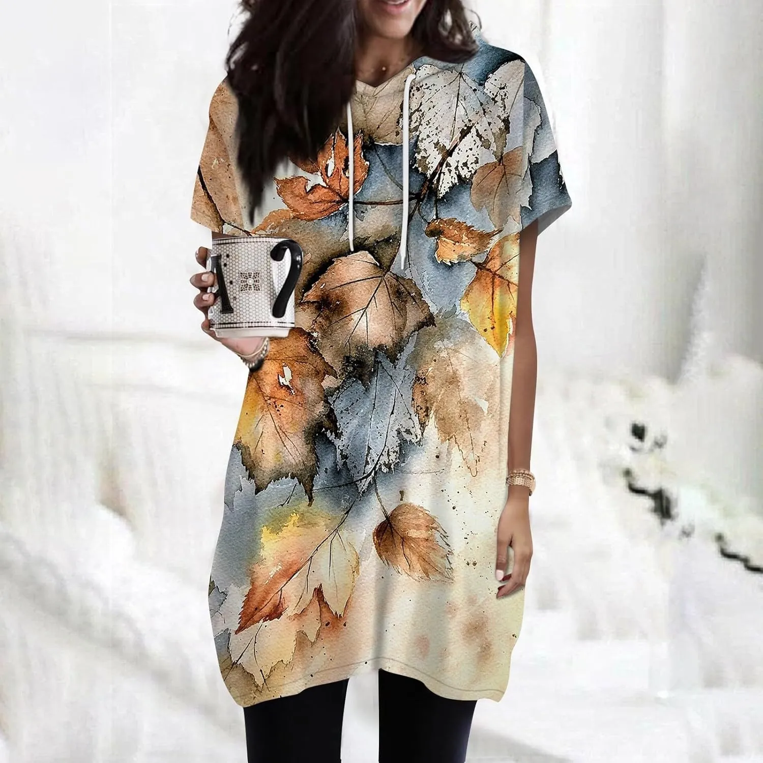 Women's Casual Summer Hoodies Short Sleeve Drawstring Hoodies Tops Front Pullover T-Shirts Tops