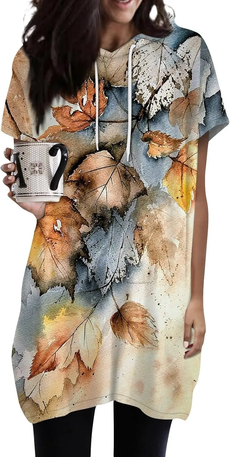 Women's Casual Summer Hoodies Short Sleeve Drawstring Hoodies Tops Front Pullover T-Shirts Tops