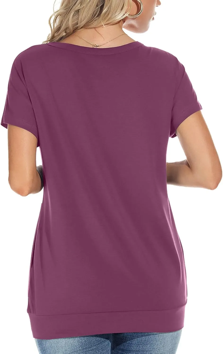 Womens Casual Summer T Shirts Crew Neck Short Sleeve Tunic Tops Loose Fit Blouses with Pockets